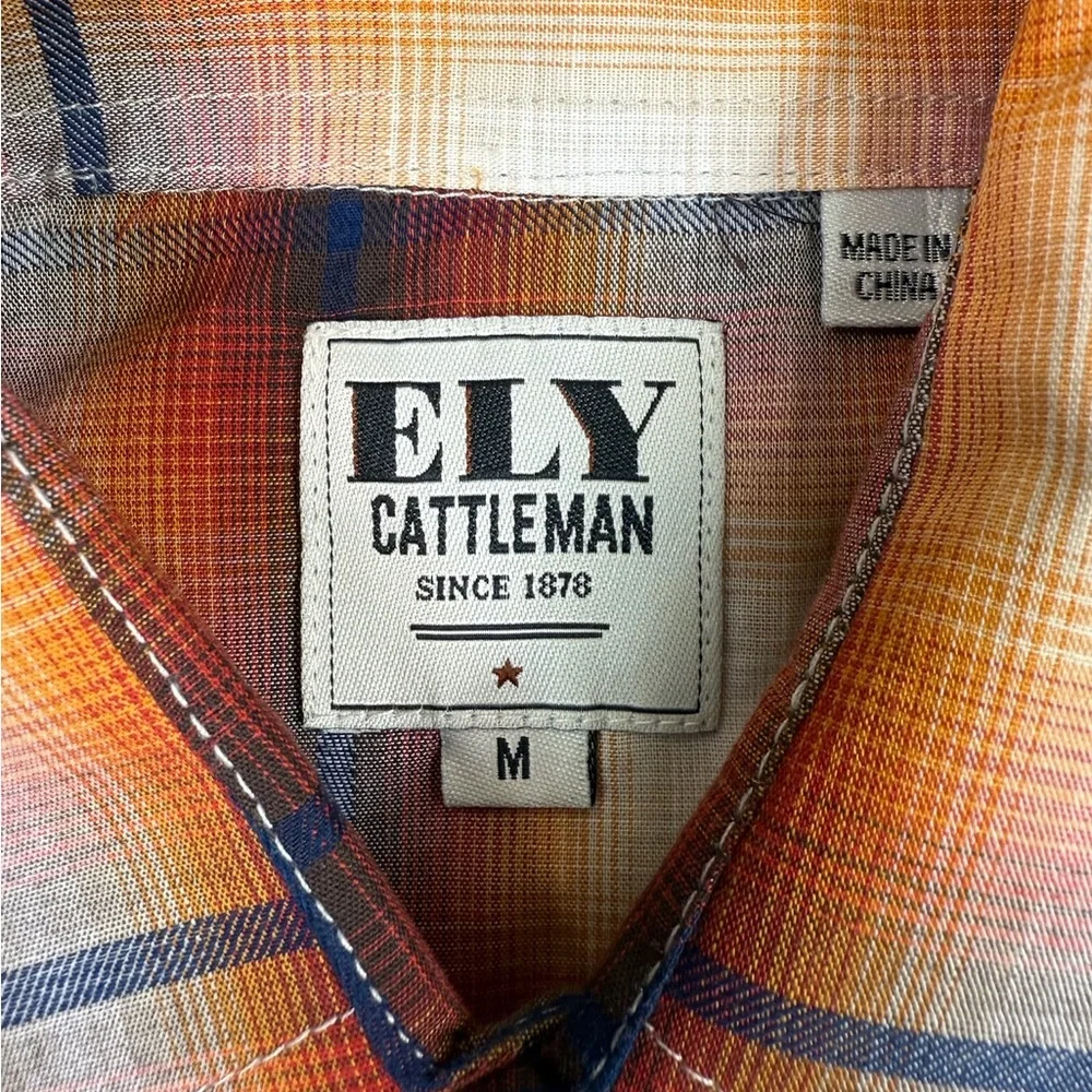 ELY CATTLEMAN Boys Plaid Western Snap Button Shirt Size M Classic Cowboy‎